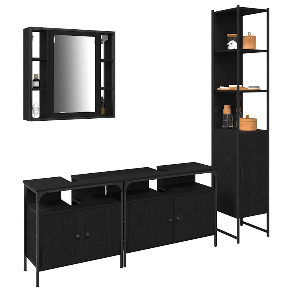 Bathroom Cabinet Set Other 4 pcs Black oak 33 x 33 x 185.5 cm